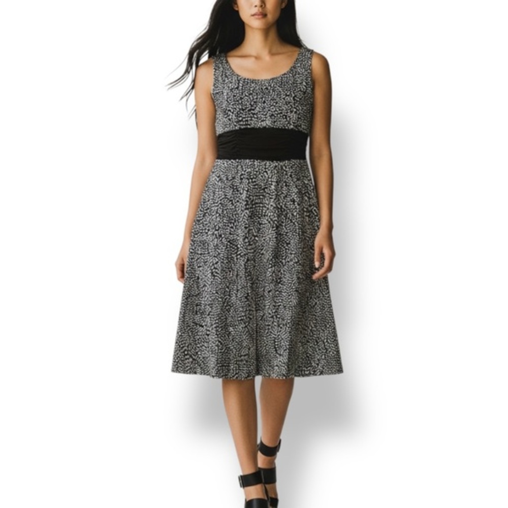 4/$20 Perceptions Petite Brown White Print Sleeveless Fit Flare Dress 10P